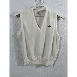 Vintage Izod Lacoste Sweater Vest Mens 38 White V Neck Knit Acrylic Made USA 80s
